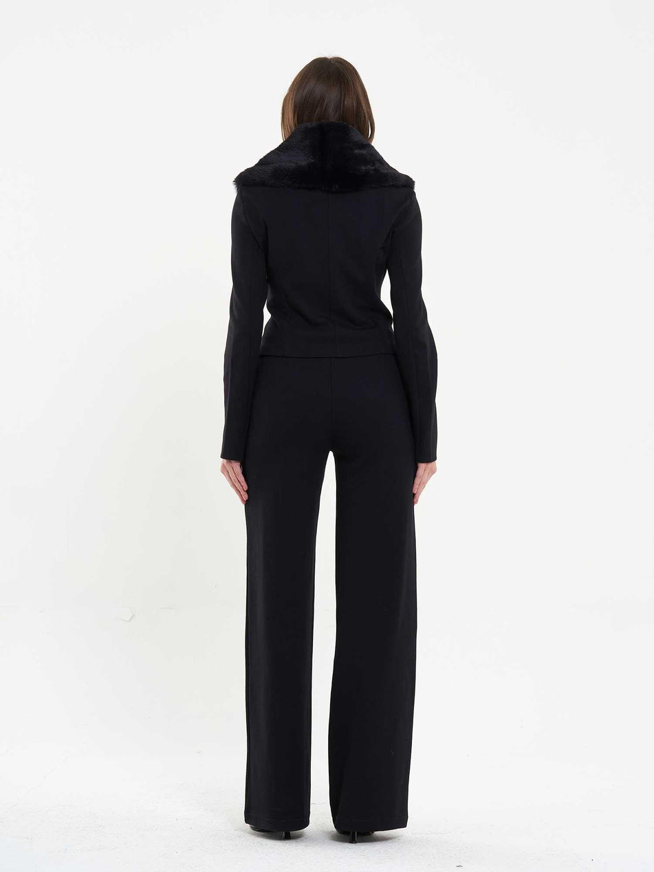 Collar Fur Buttoned Set