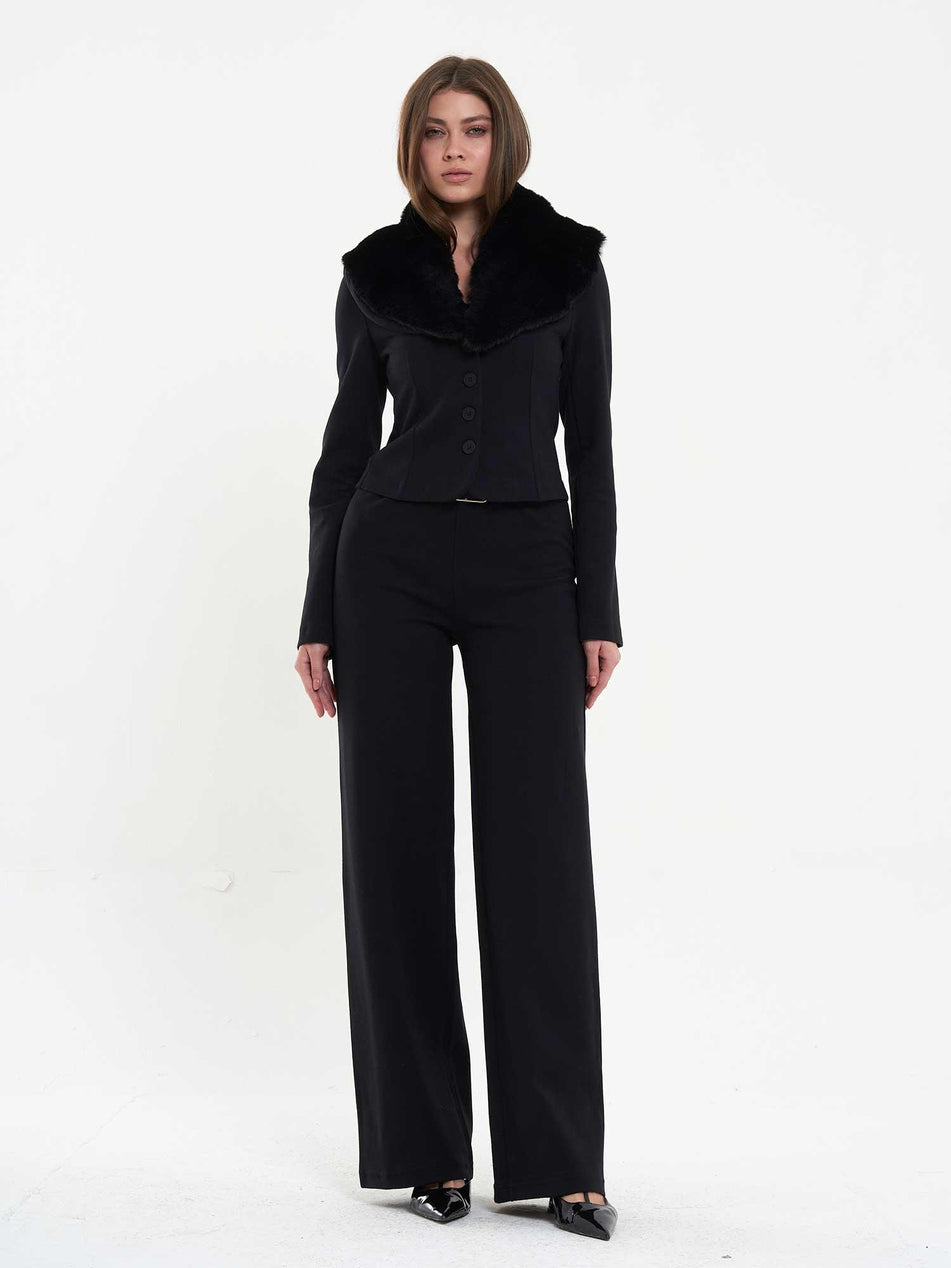 Collar Fur Buttoned Set