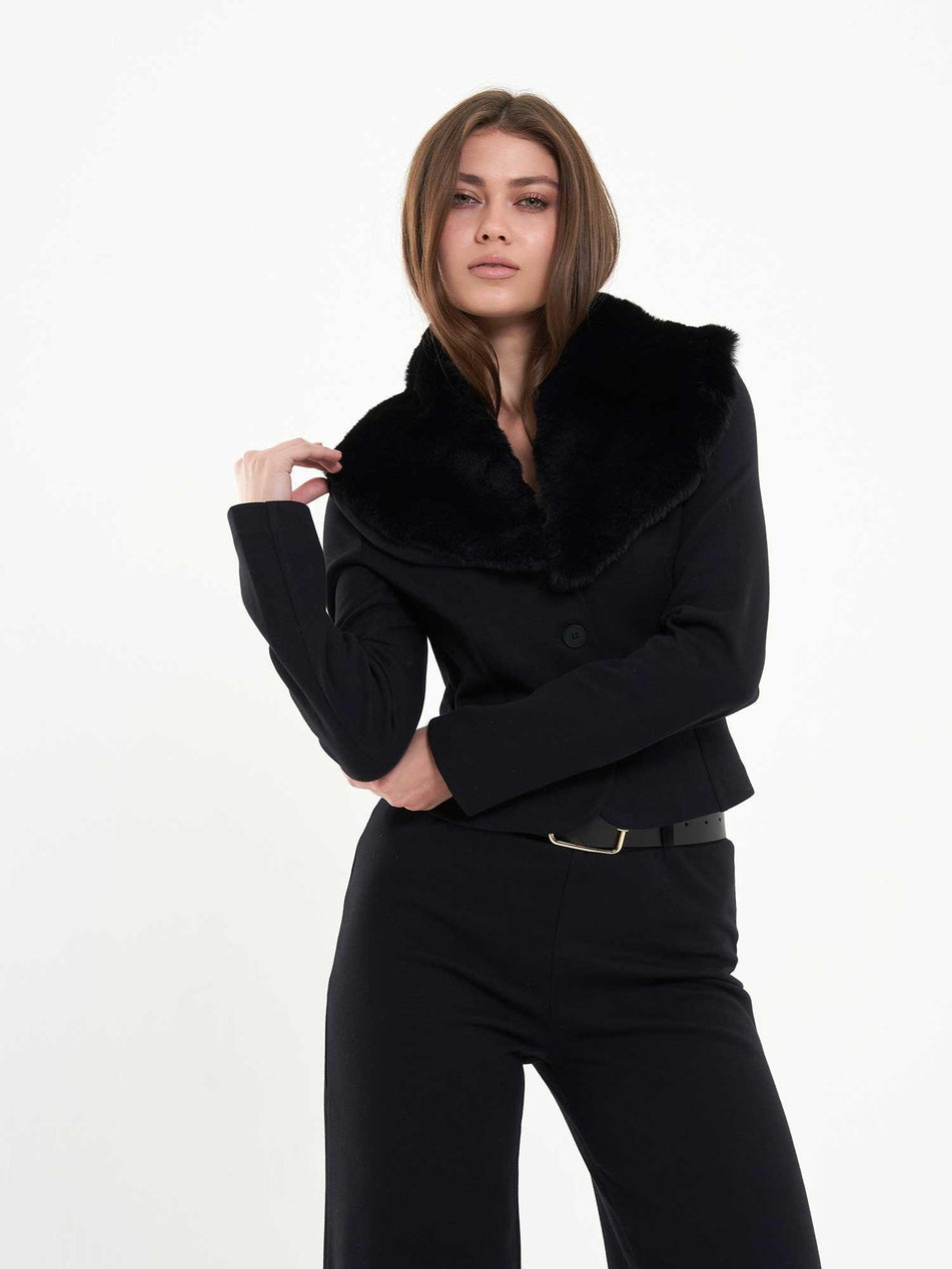 Collar Fur Buttoned Set