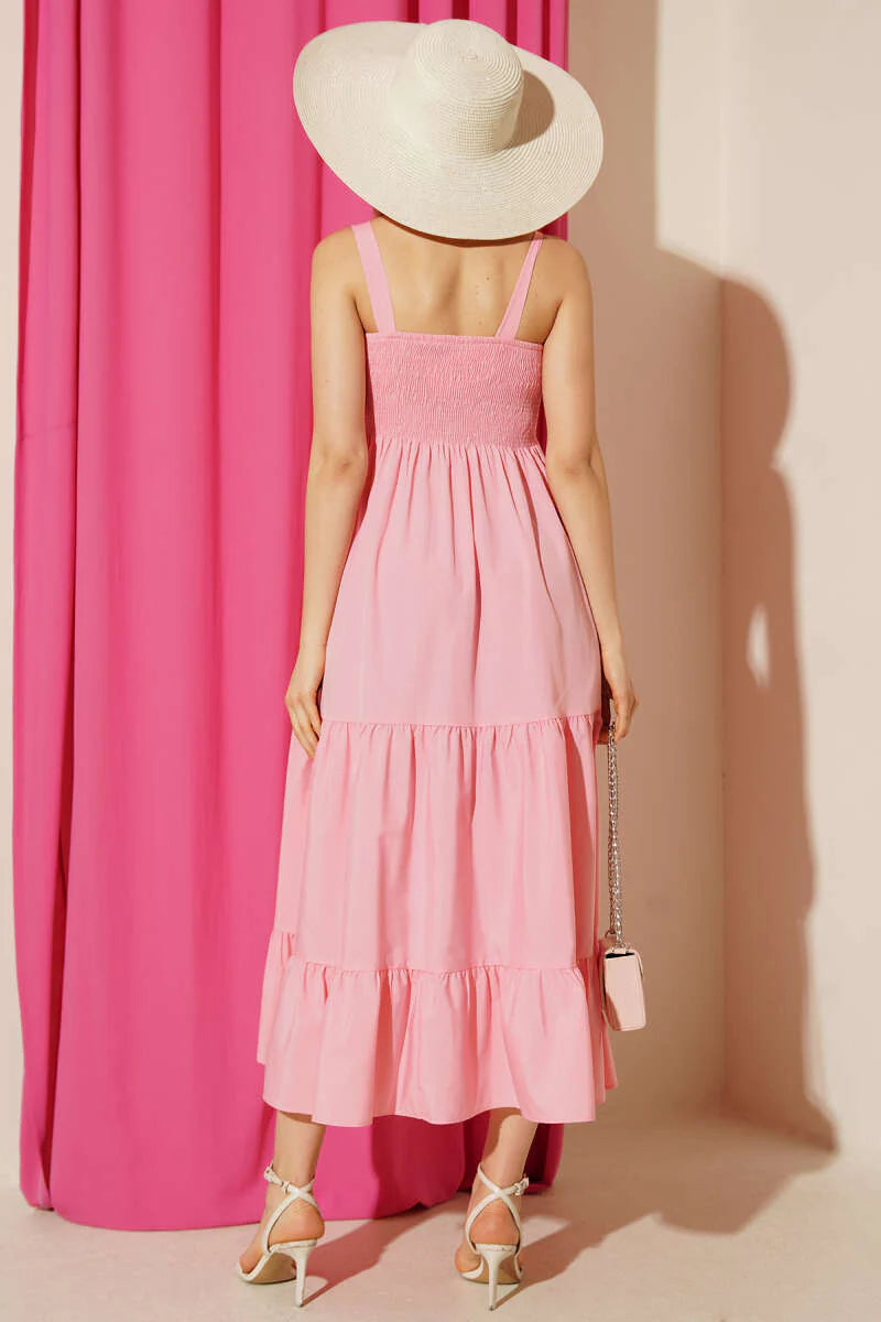 Gipeli Midi-Kleid mit Spaghettiträgern und Stufen-Look