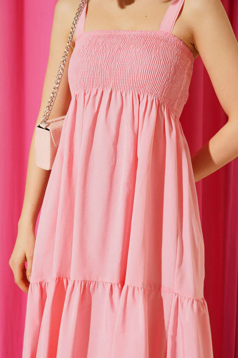 Gipeli Midi-Kleid mit Spaghettiträgern und Stufen-Look