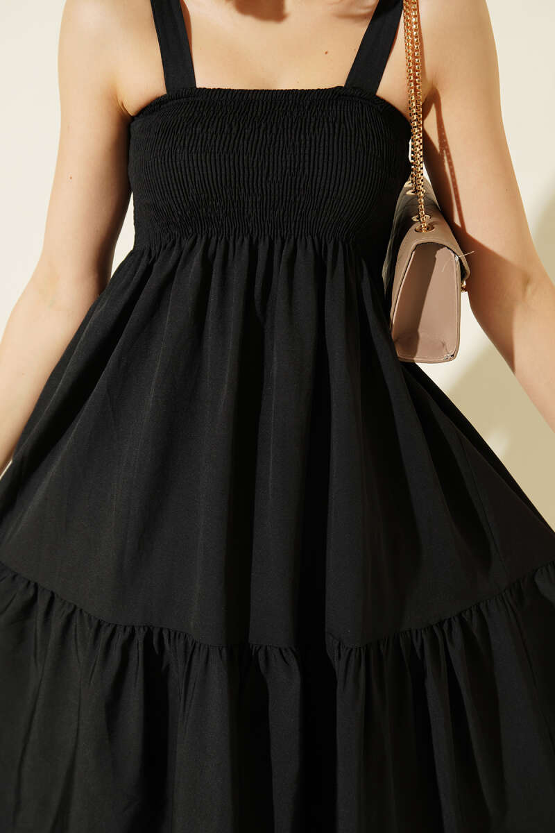 Gipeli Midi-Kleid mit Spaghettiträgern und Stufen-Look