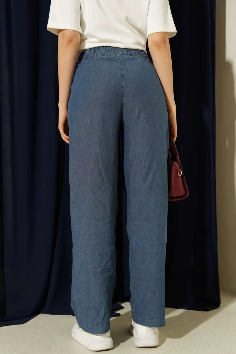 Wide-Leg-Denimhose mit elastischem Bund und Taschen