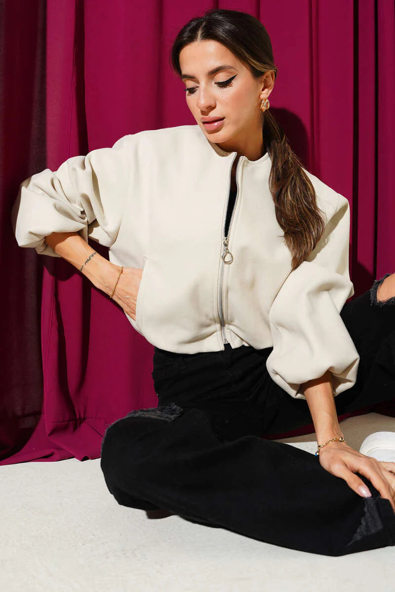 Kurze Jacke aus Kaschmir mit elastischem Bündchen