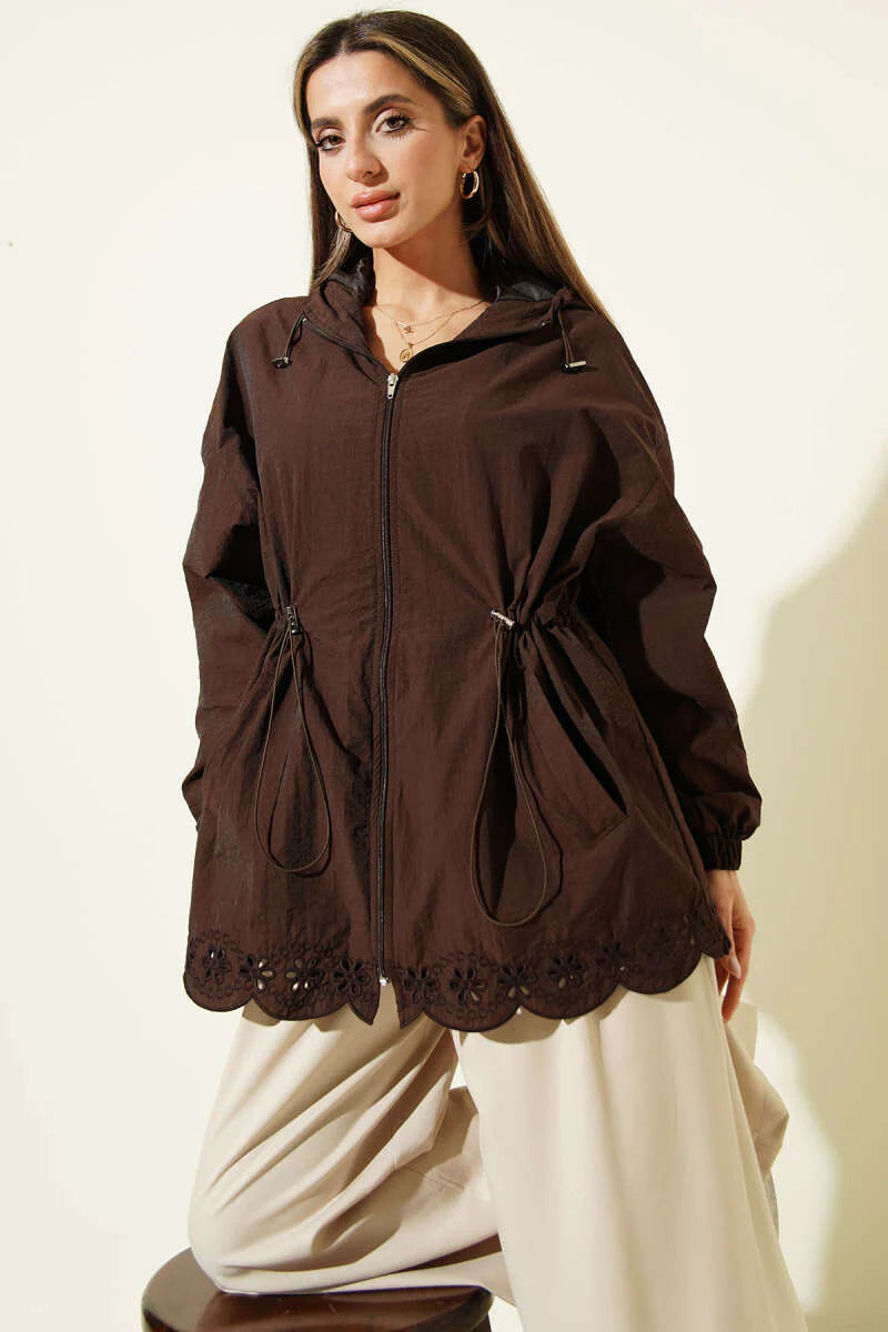 Trenchcoat mit Stickerei-Details und Kapuze