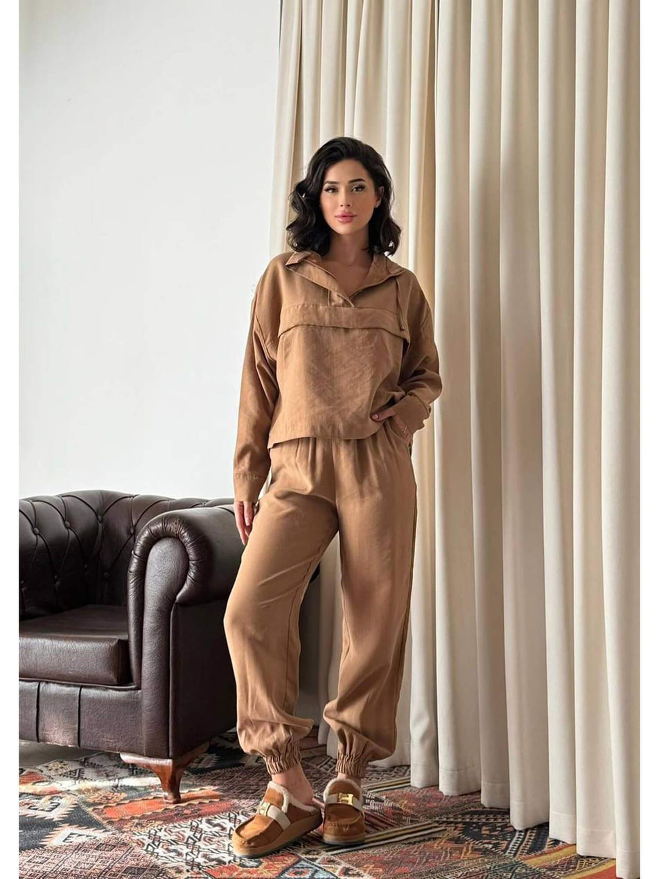 Pocket Zippered Jacket Trousers Set