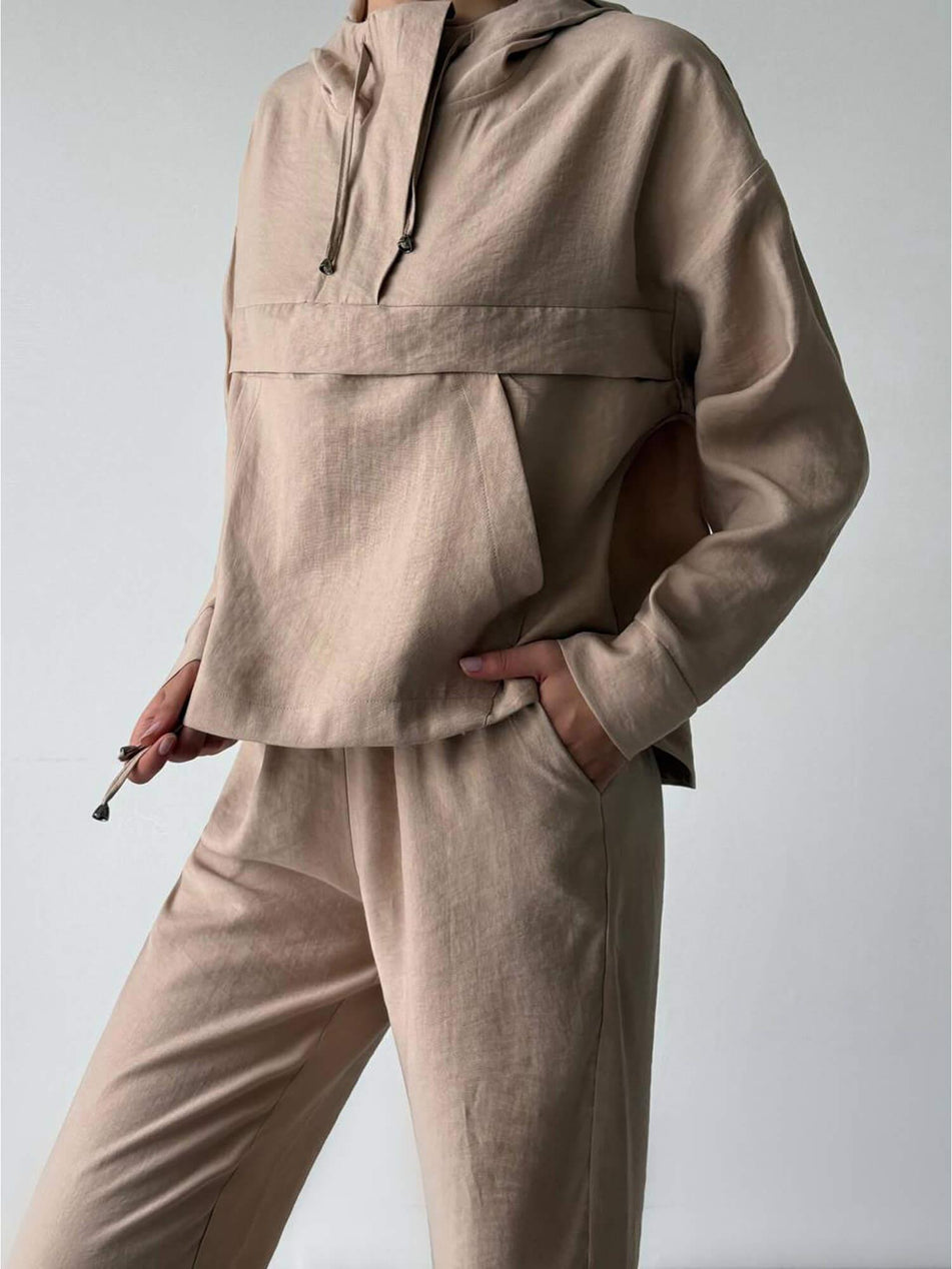 Pocket Zippered Jacket Trousers Set