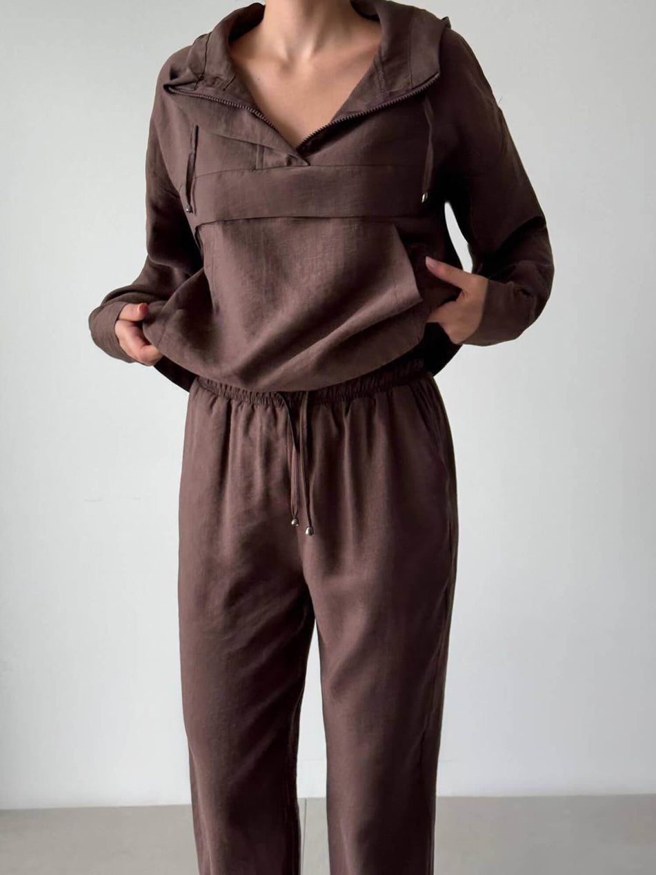 Pocket Zippered Jacket Trousers Set