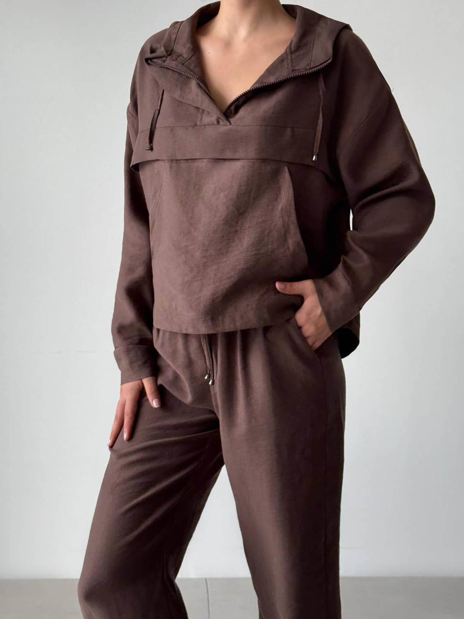 Pocket Zippered Jacket Trousers Set