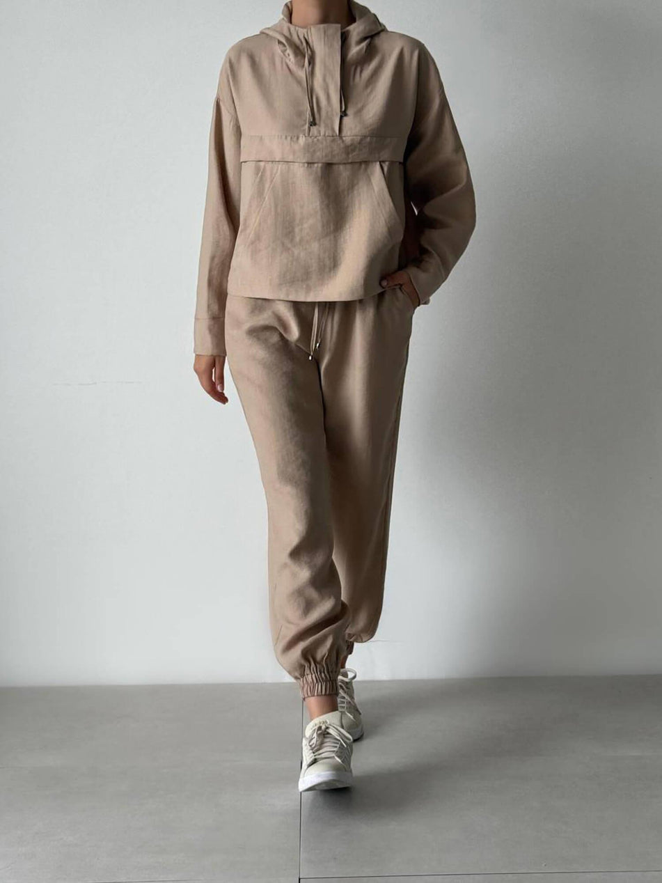 Pocket Zippered Jacket Trousers Set