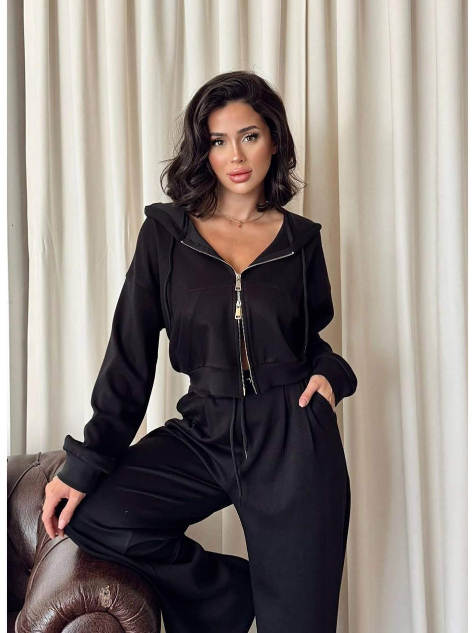 Zippered Hooded Tracksuit Set