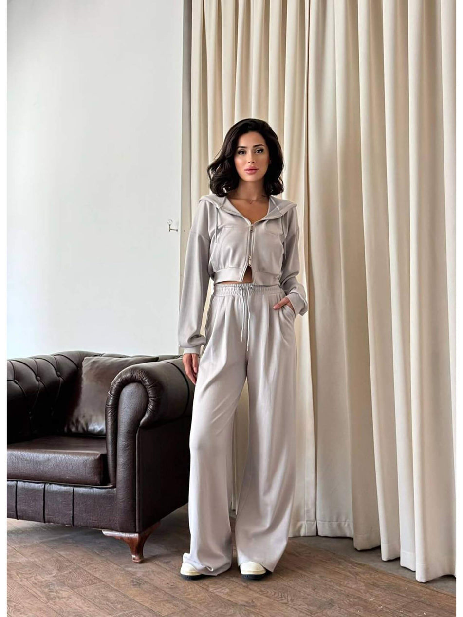 Zippered Hooded Tracksuit Set