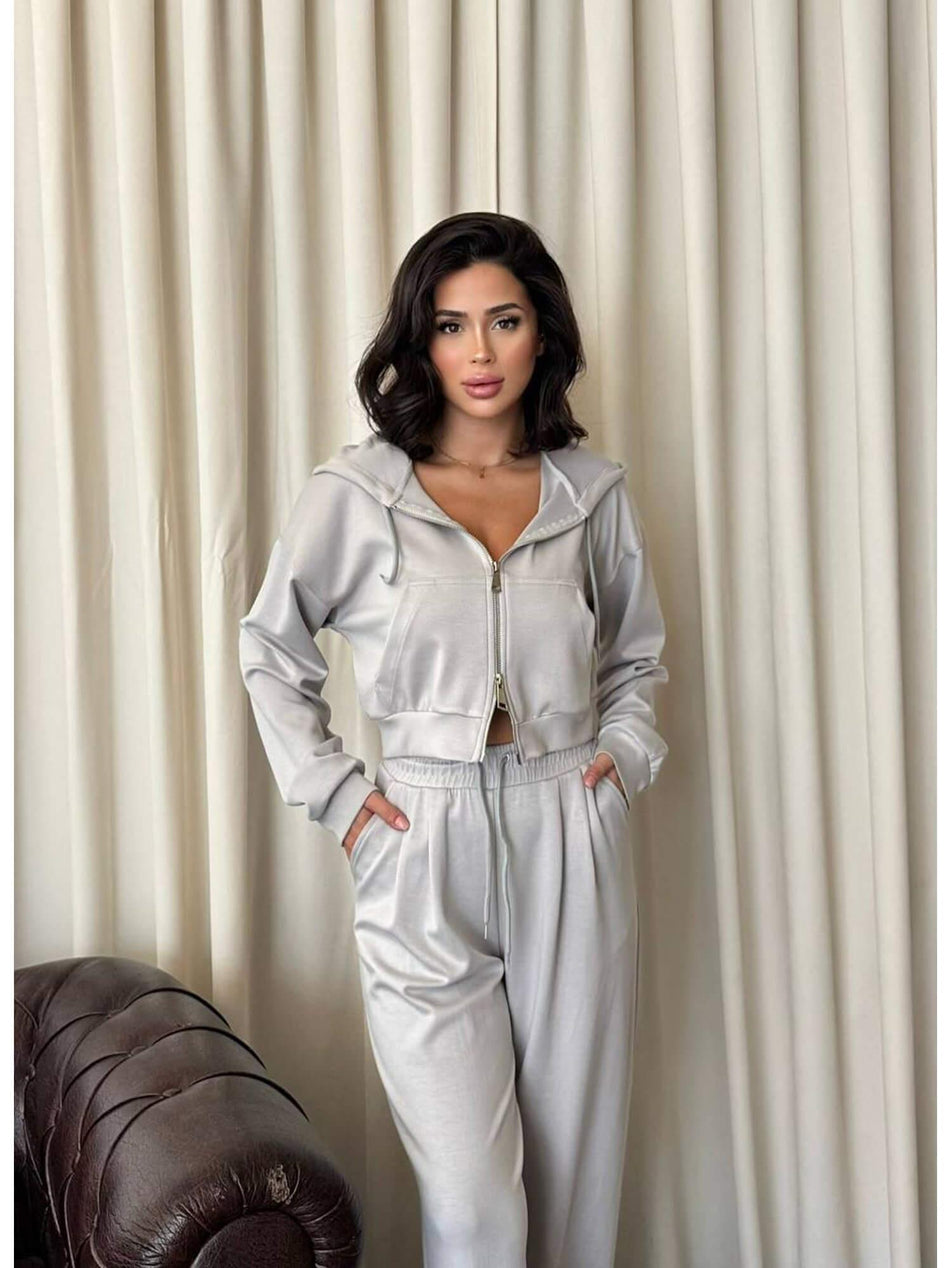 Zippered Hooded Tracksuit Set