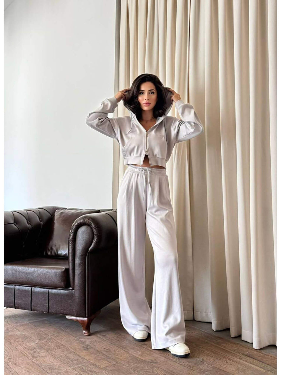 Zippered Hooded Tracksuit Set