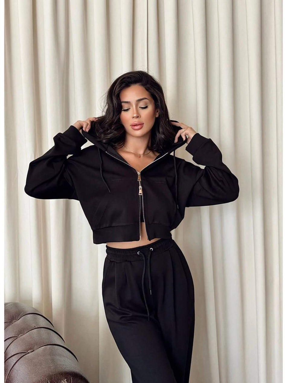 Zippered Hooded Tracksuit Set