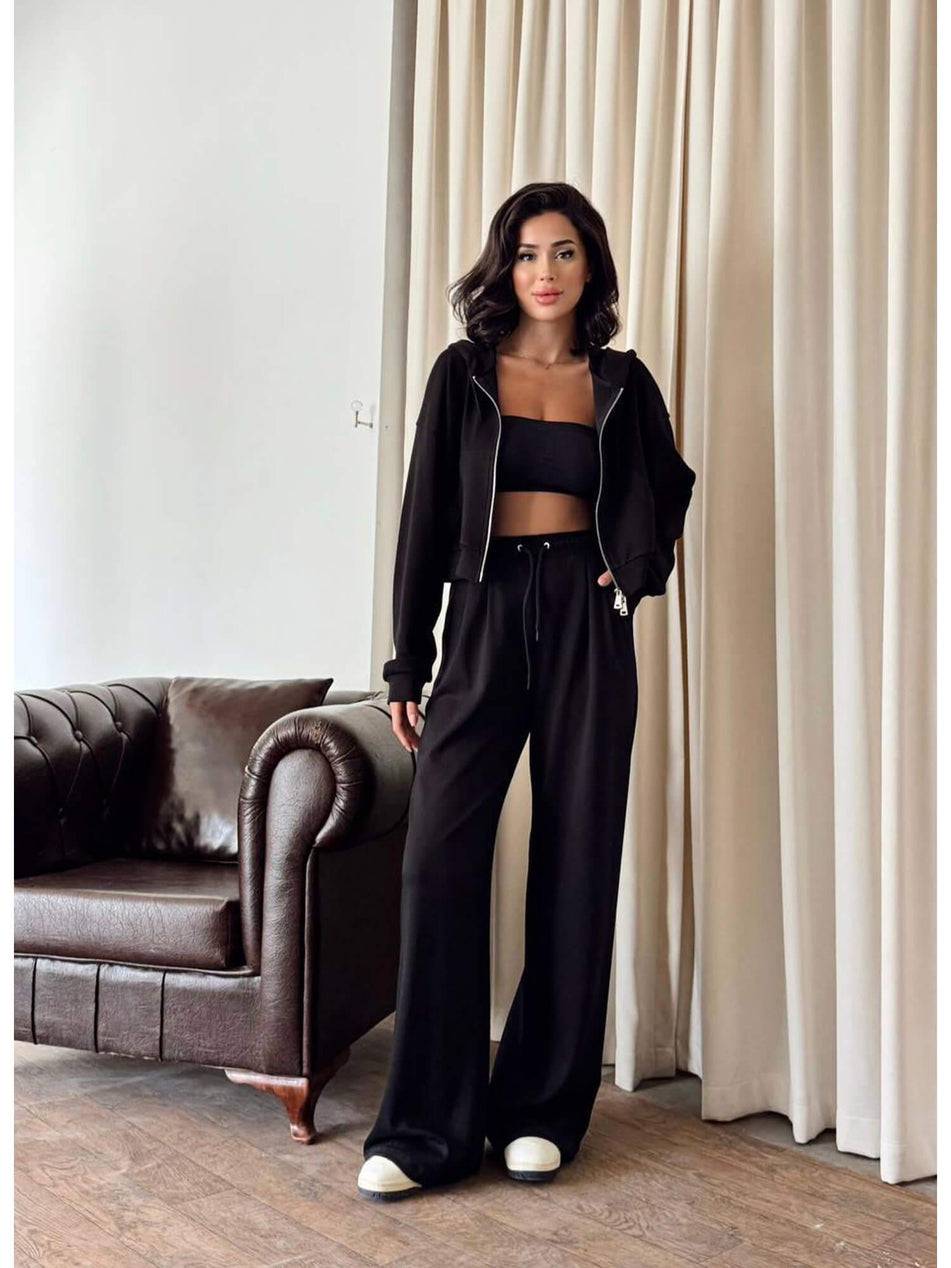 Zippered Hooded Tracksuit Set