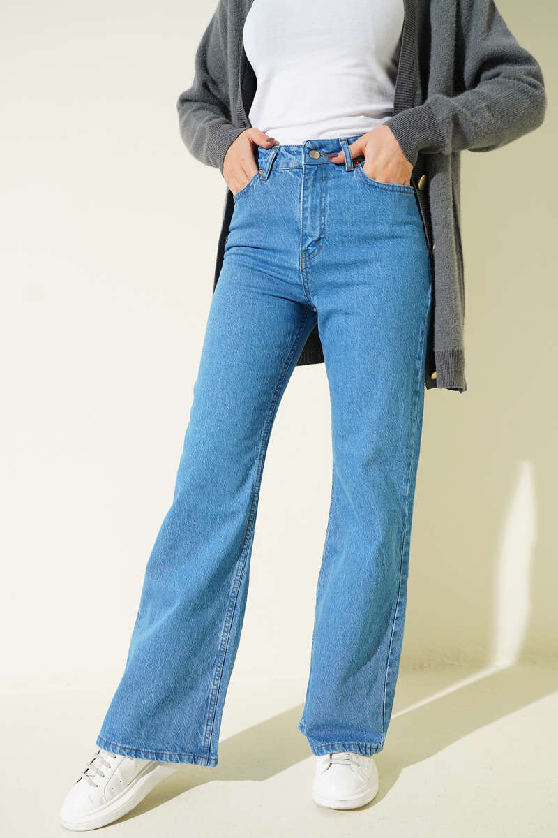 Wide-Leg-Jeanshose mit Knopfleiste
