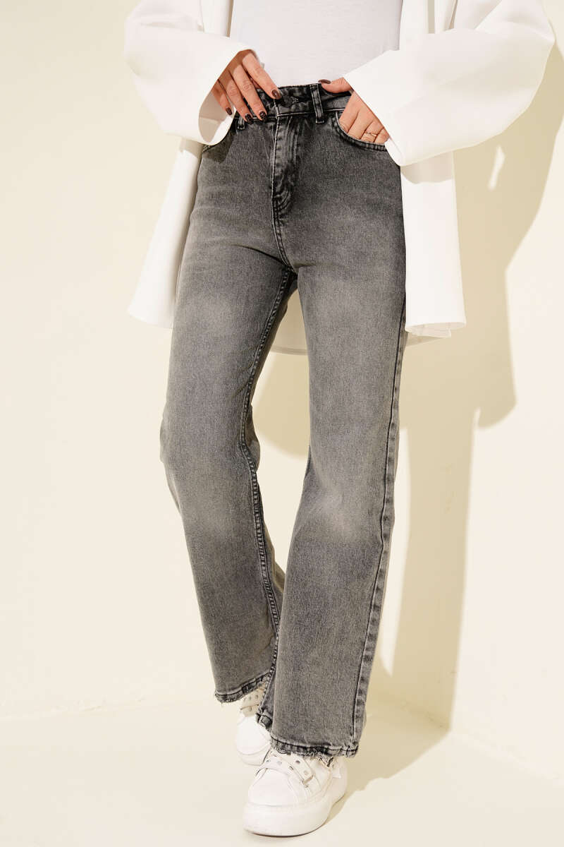 Wide-Leg-Jeanshose mit Knopfleiste