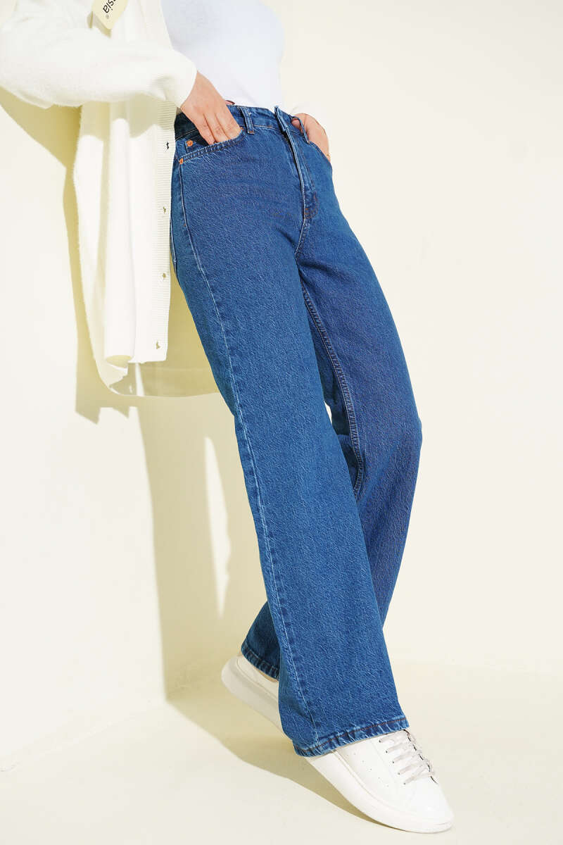 Wide-Leg-Jeanshose mit Knopfleiste
