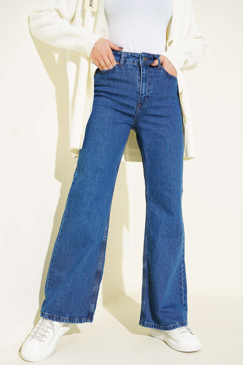 Wide-Leg-Jeanshose mit Knopfleiste