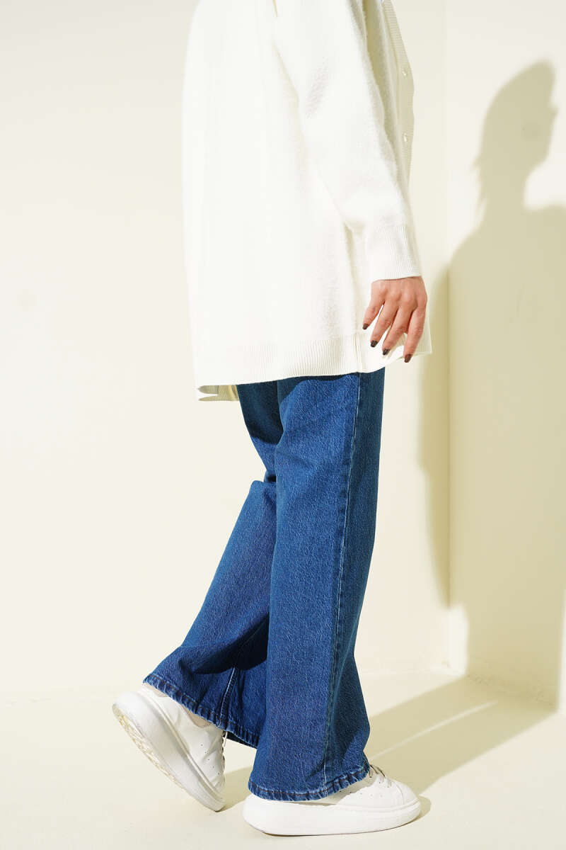 Wide-Leg-Jeanshose mit Knopfleiste