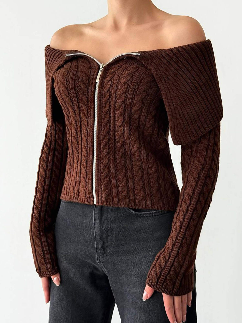 Wide Collar Zippered Cardigan