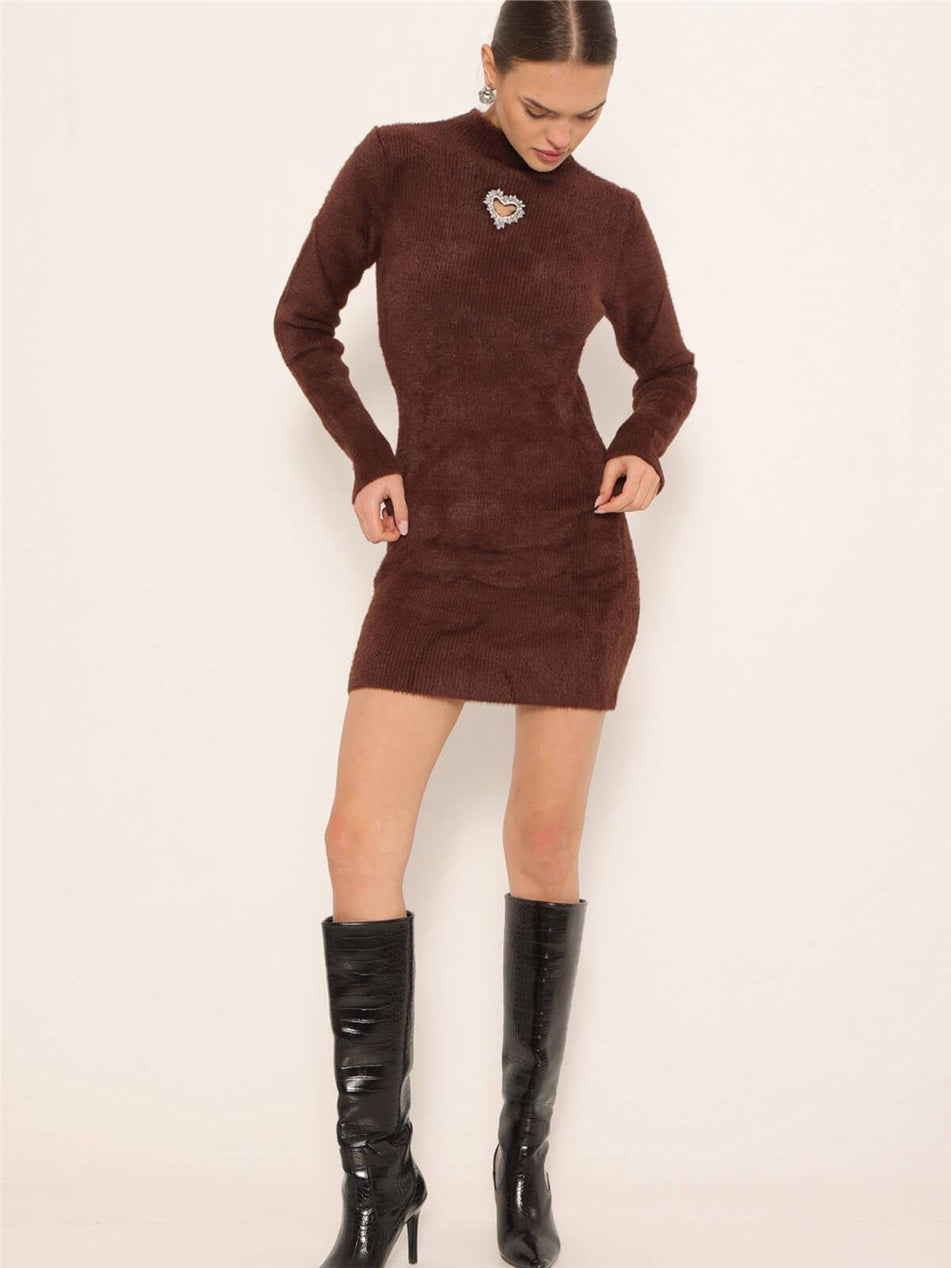 Chest Stone Heart Detailed Soft Dress