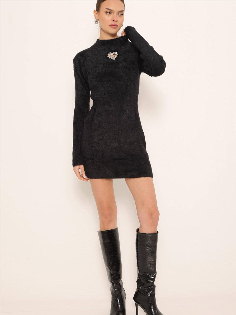 Chest Stone Heart Detailed Soft Dress