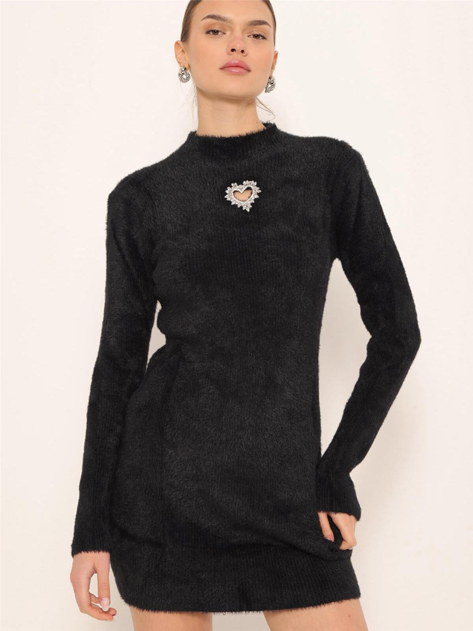 Chest Stone Heart Detailed Soft Dress