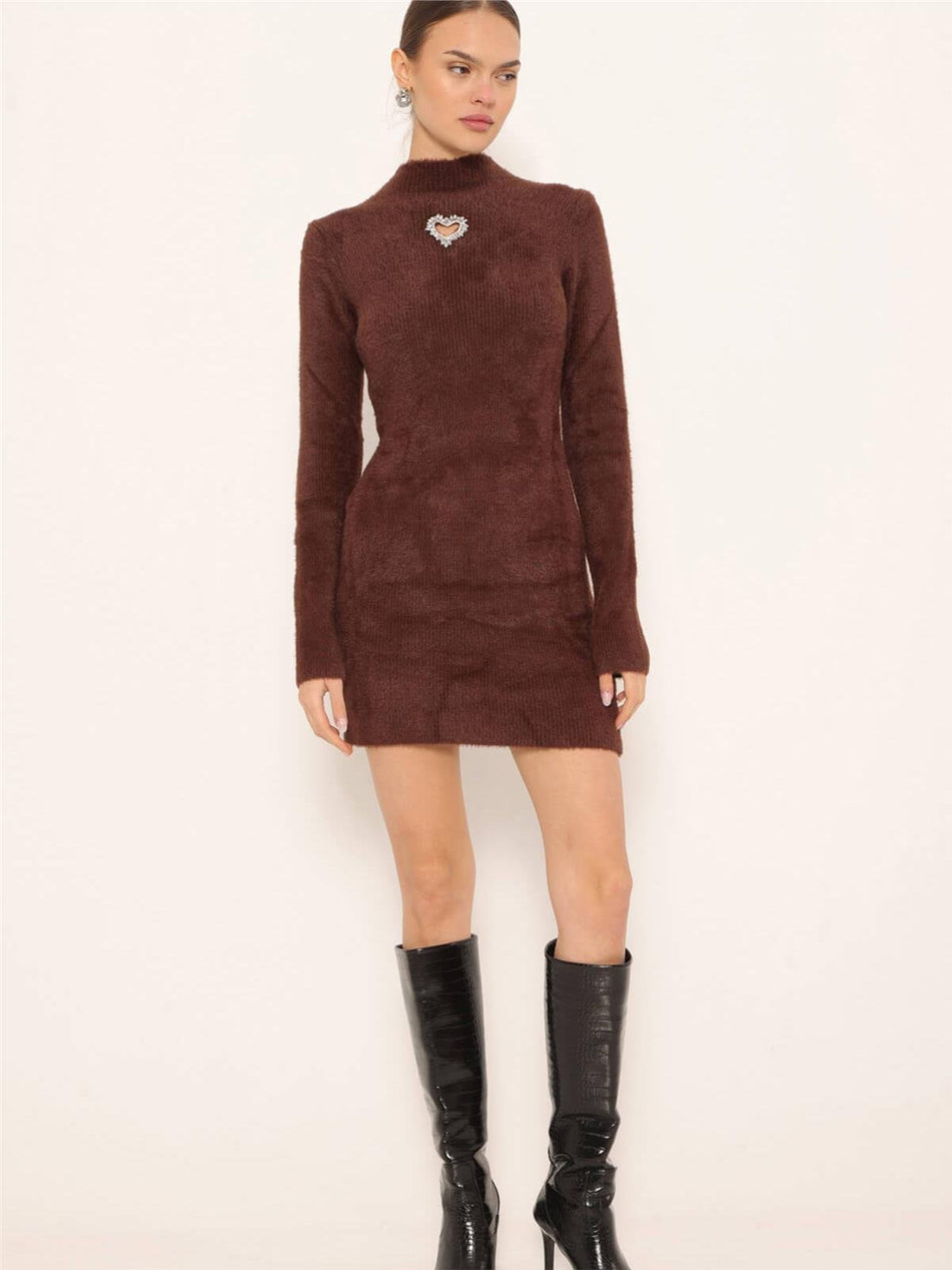 Chest Stone Heart Detailed Soft Dress