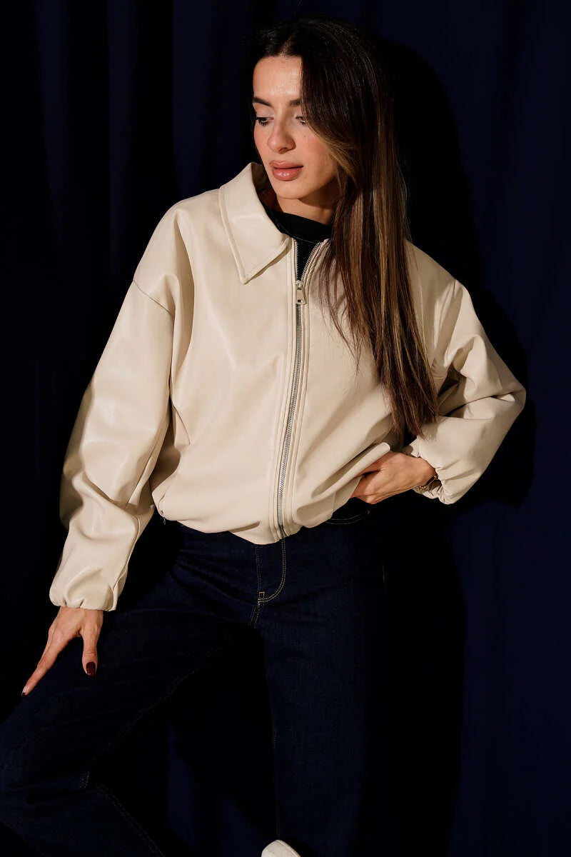 Lederjacke mit Hemdkragen und Reißverschluss