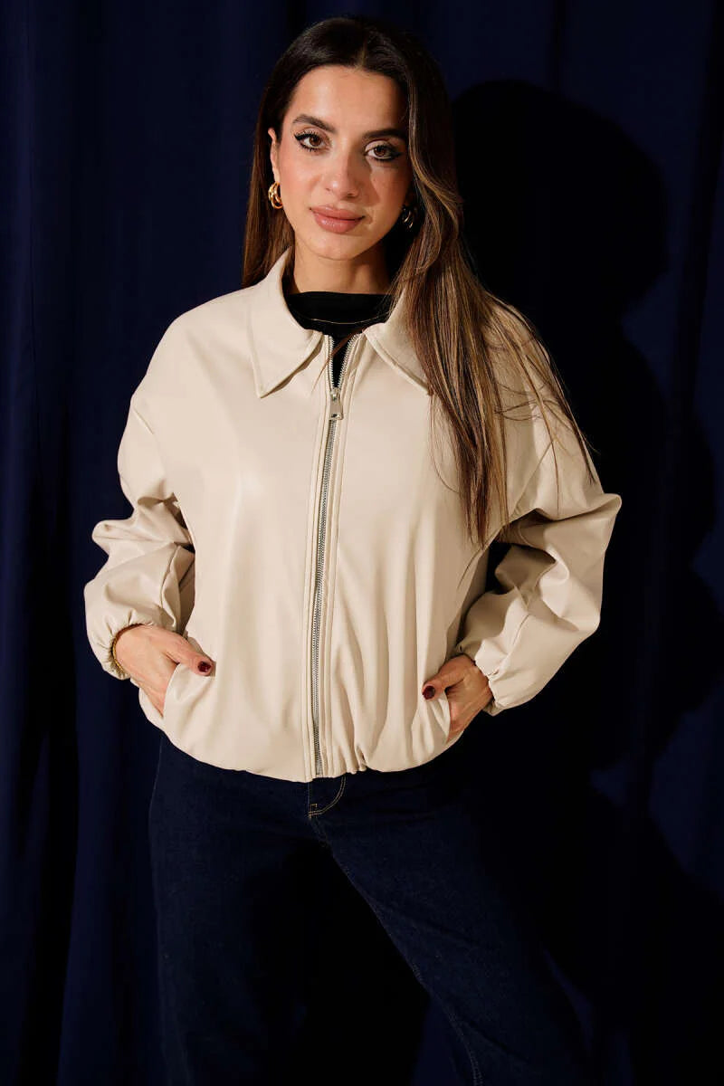 Lederjacke mit Hemdkragen und Reißverschluss