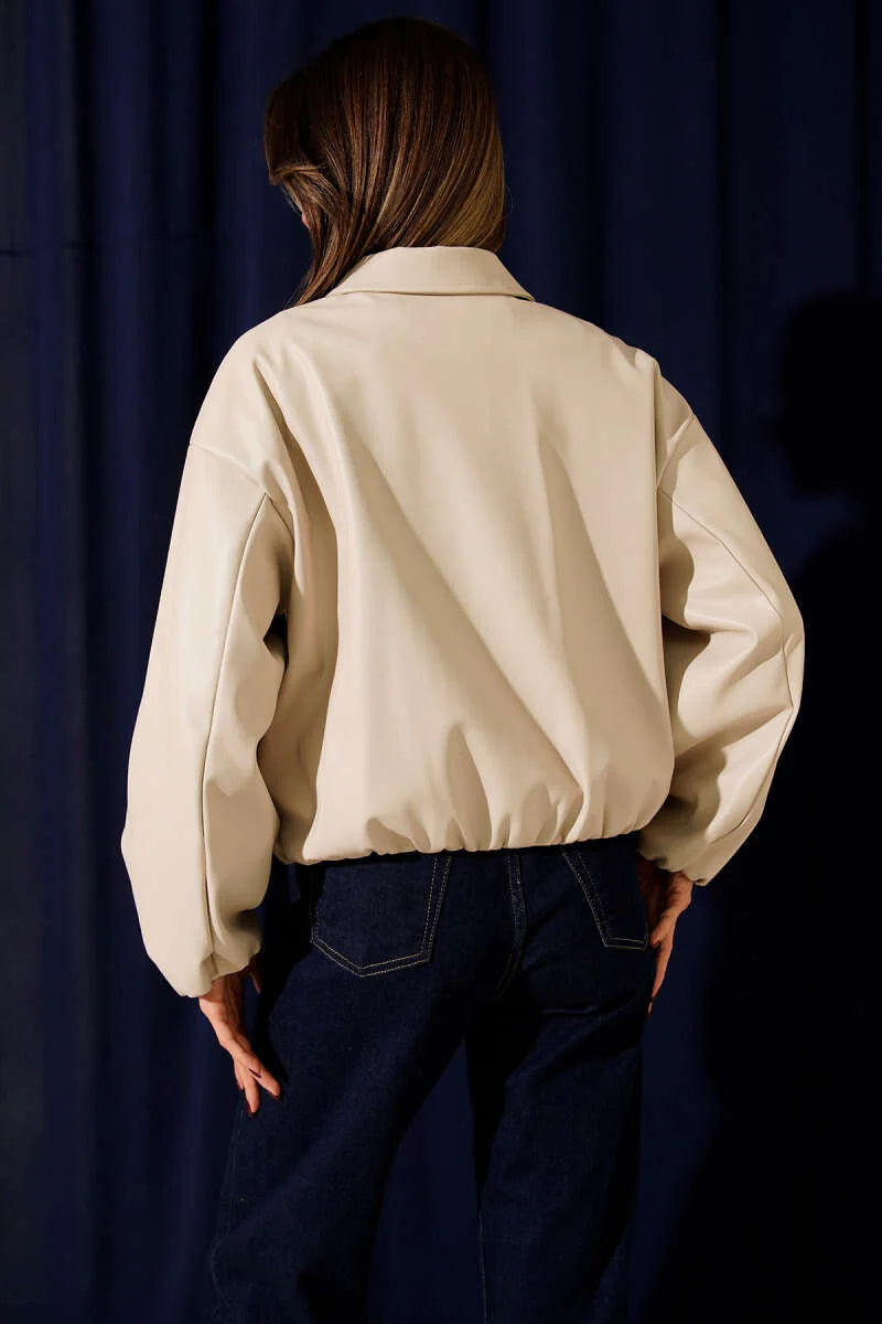 Lederjacke mit Hemdkragen und Reißverschluss