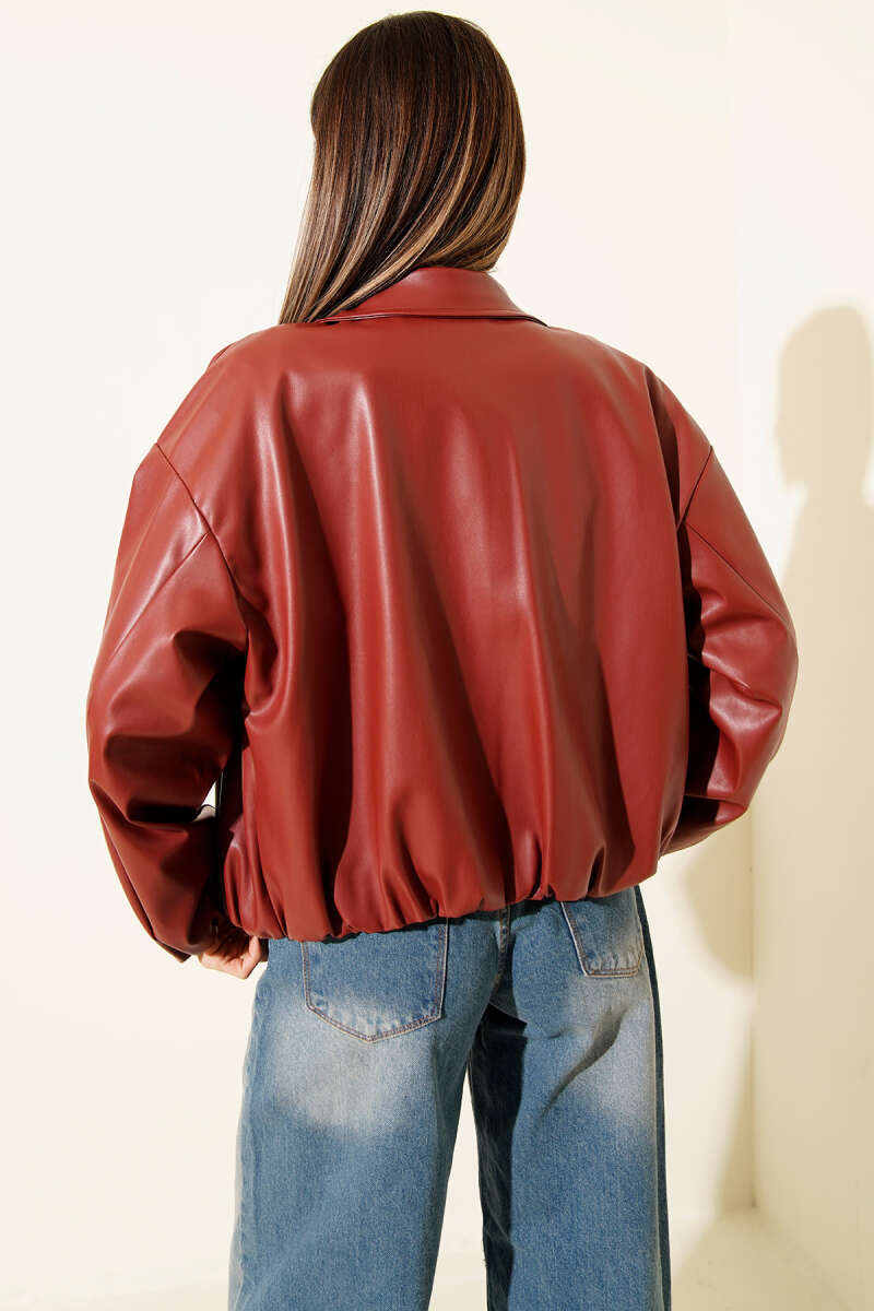 Lederjacke mit Hemdkragen und Reißverschluss