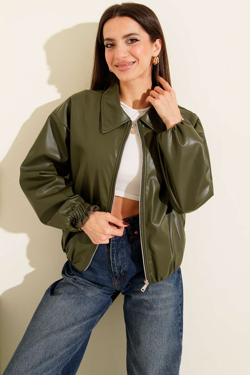 Lederjacke mit Hemdkragen und Reißverschluss