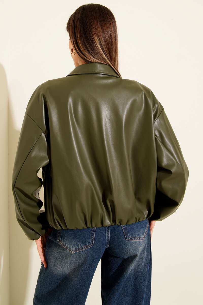 Lederjacke mit Hemdkragen und Reißverschluss