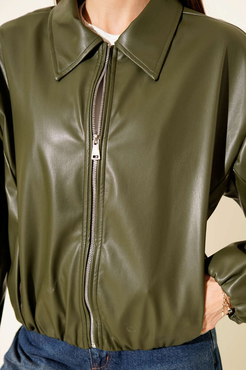 Lederjacke mit Hemdkragen und Reißverschluss