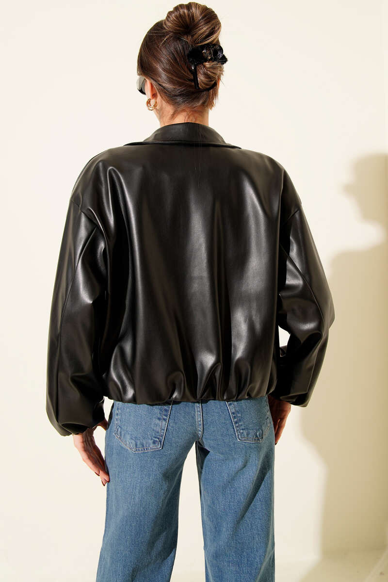 Lederjacke mit Hemdkragen und Reißverschluss