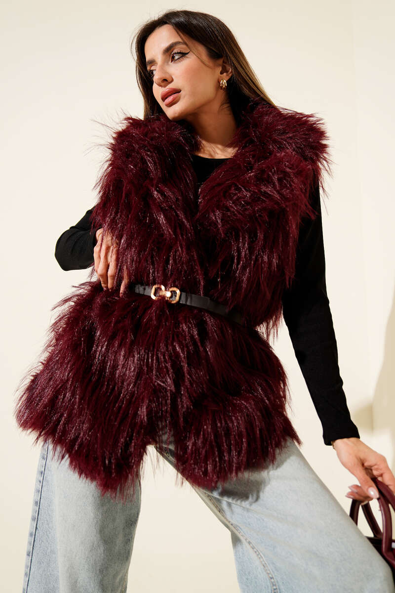 Lolita-Kunstfellweste mit Gürtel