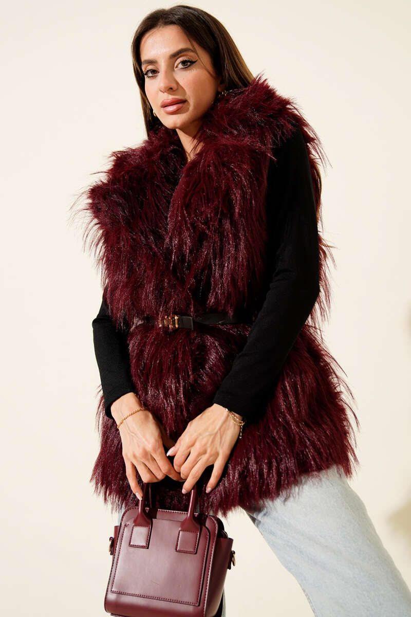 Lolita-Kunstfellweste mit Gürtel