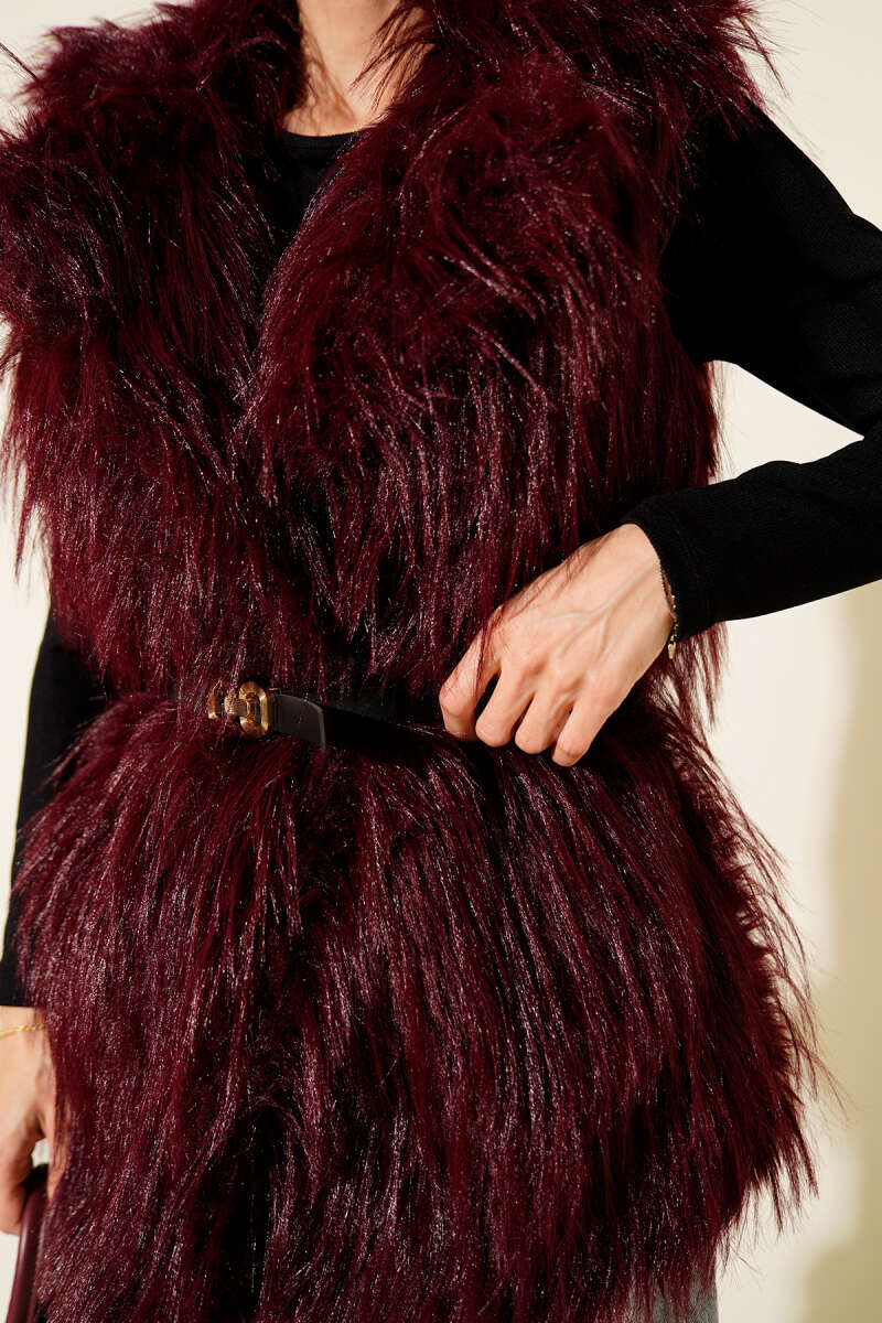 Lolita-Kunstfellweste mit Gürtel