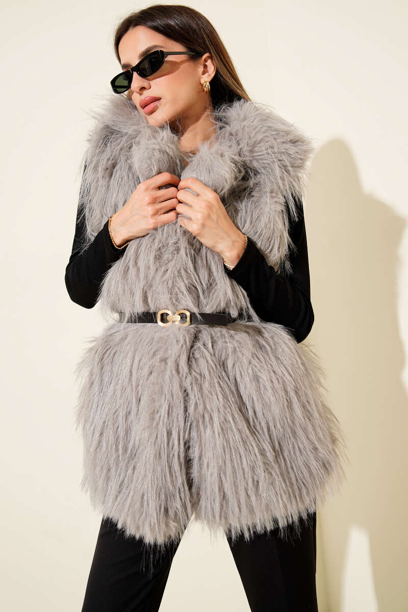 Lolita-Kunstfellweste mit Gürtel