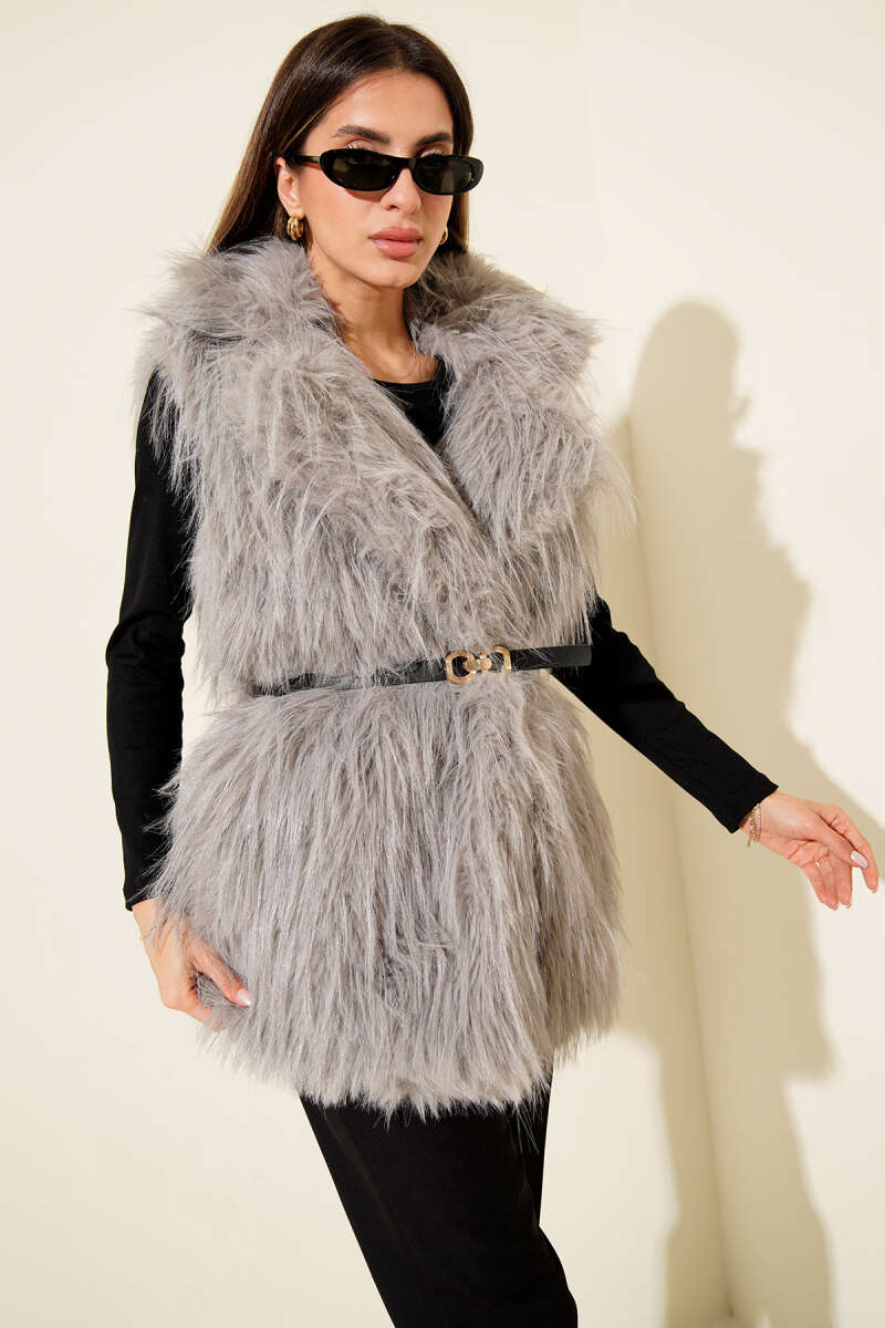 Lolita-Kunstfellweste mit Gürtel