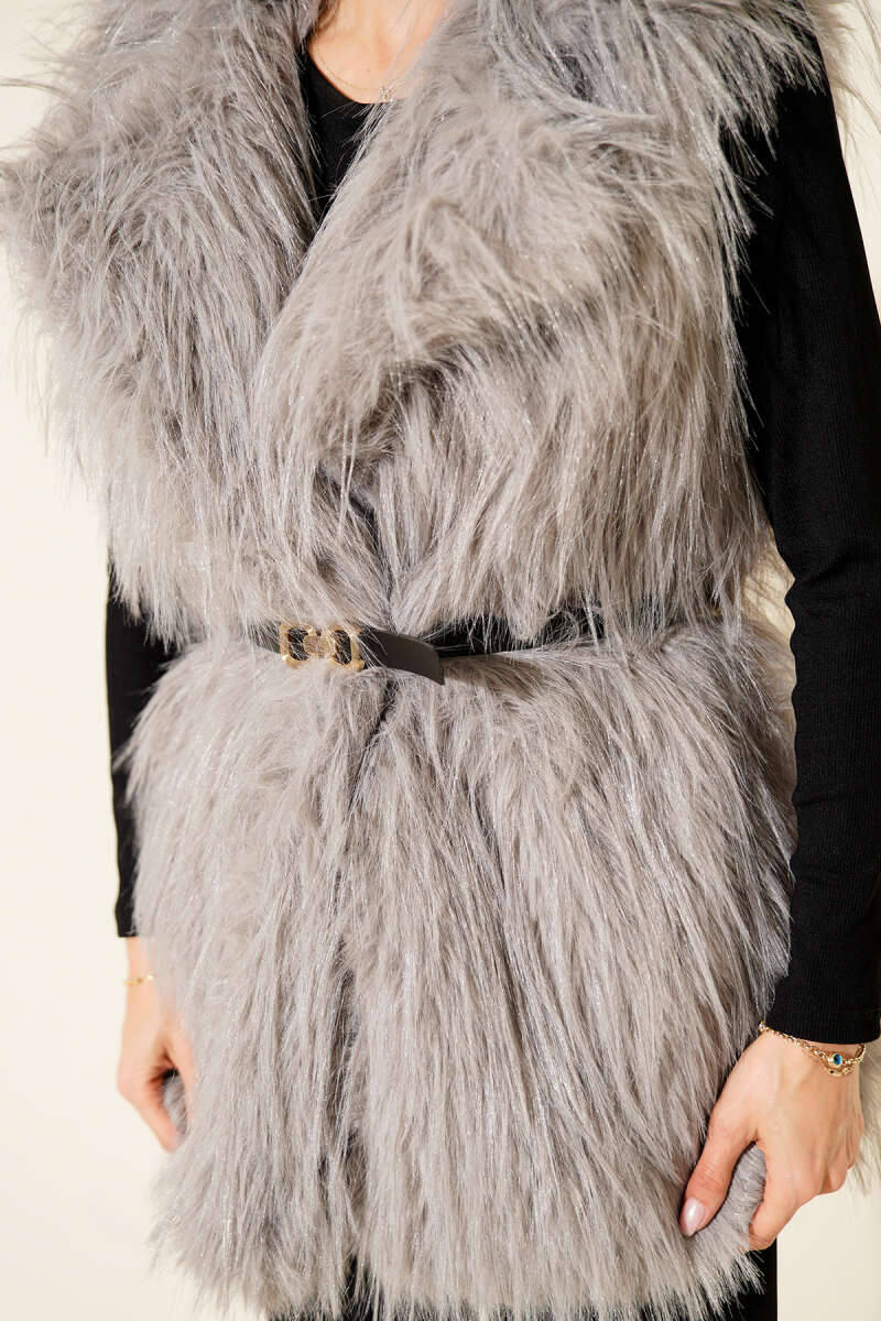 Lolita-Kunstfellweste mit Gürtel