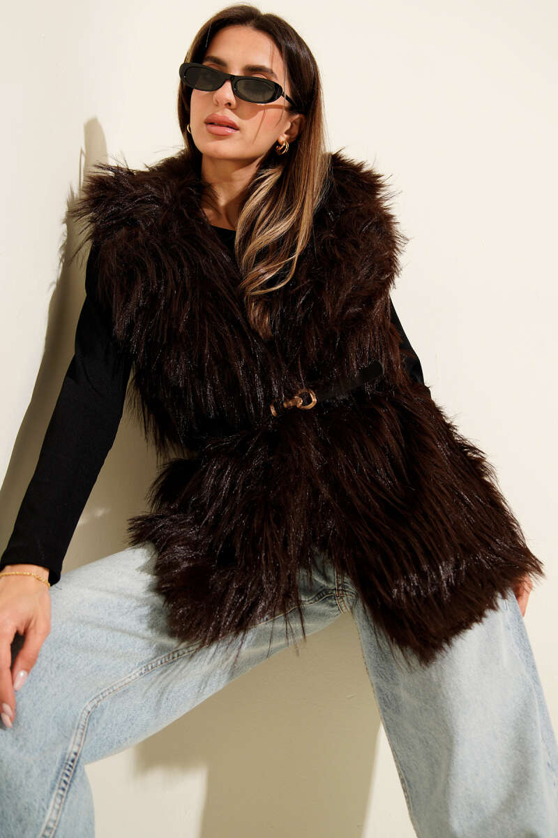 Lolita-Kunstfellweste mit Gürtel