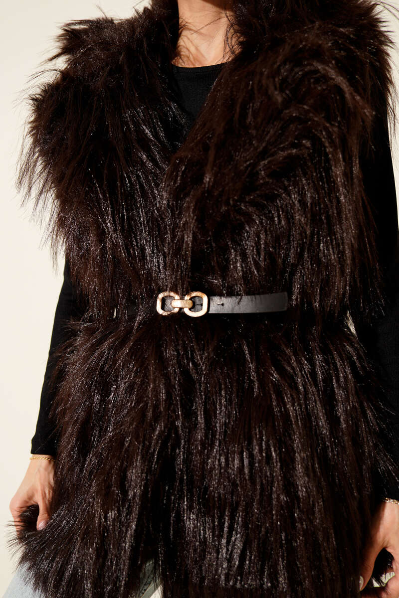 Lolita-Kunstfellweste mit Gürtel