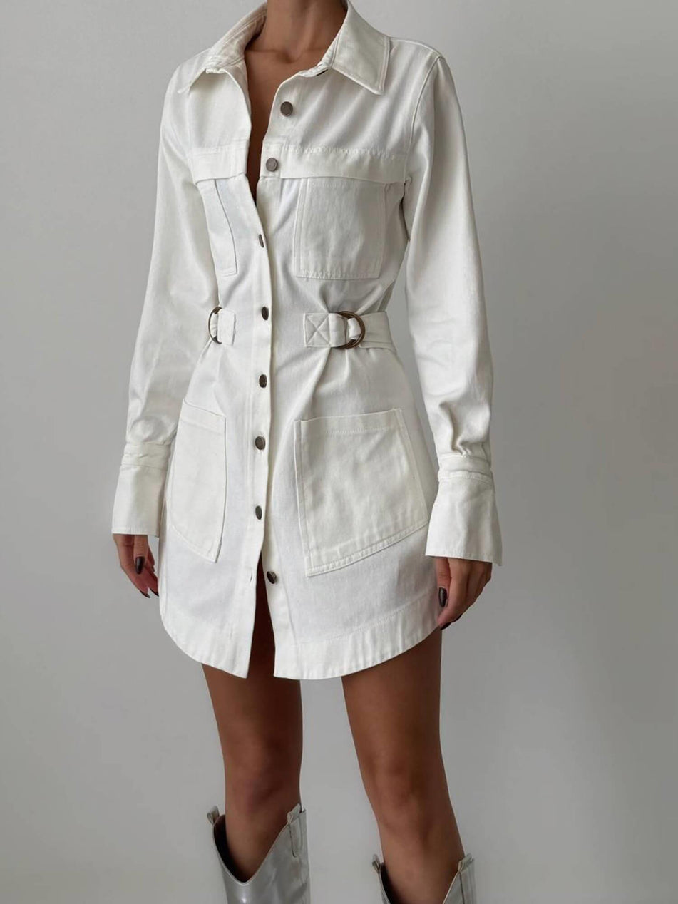 Belted Pocket Detailed Collar Dress